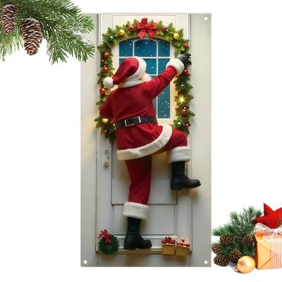 Christmas Door Banner Decorative Polyester 2D Santa Claus Santa Claus Front Door Cover For Kitchens Nursery Classroom Living