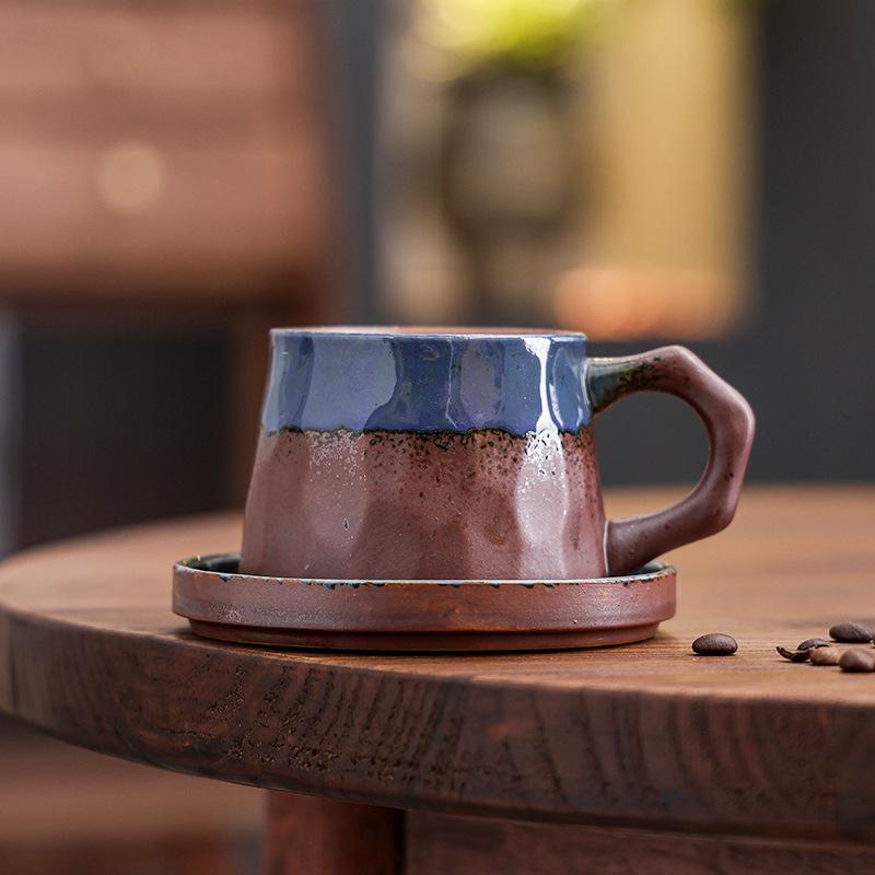 Kiln-Changed Ceramic Coffee Cup And Saucer Set Creative Retro Cup Afternoon Tea Mug