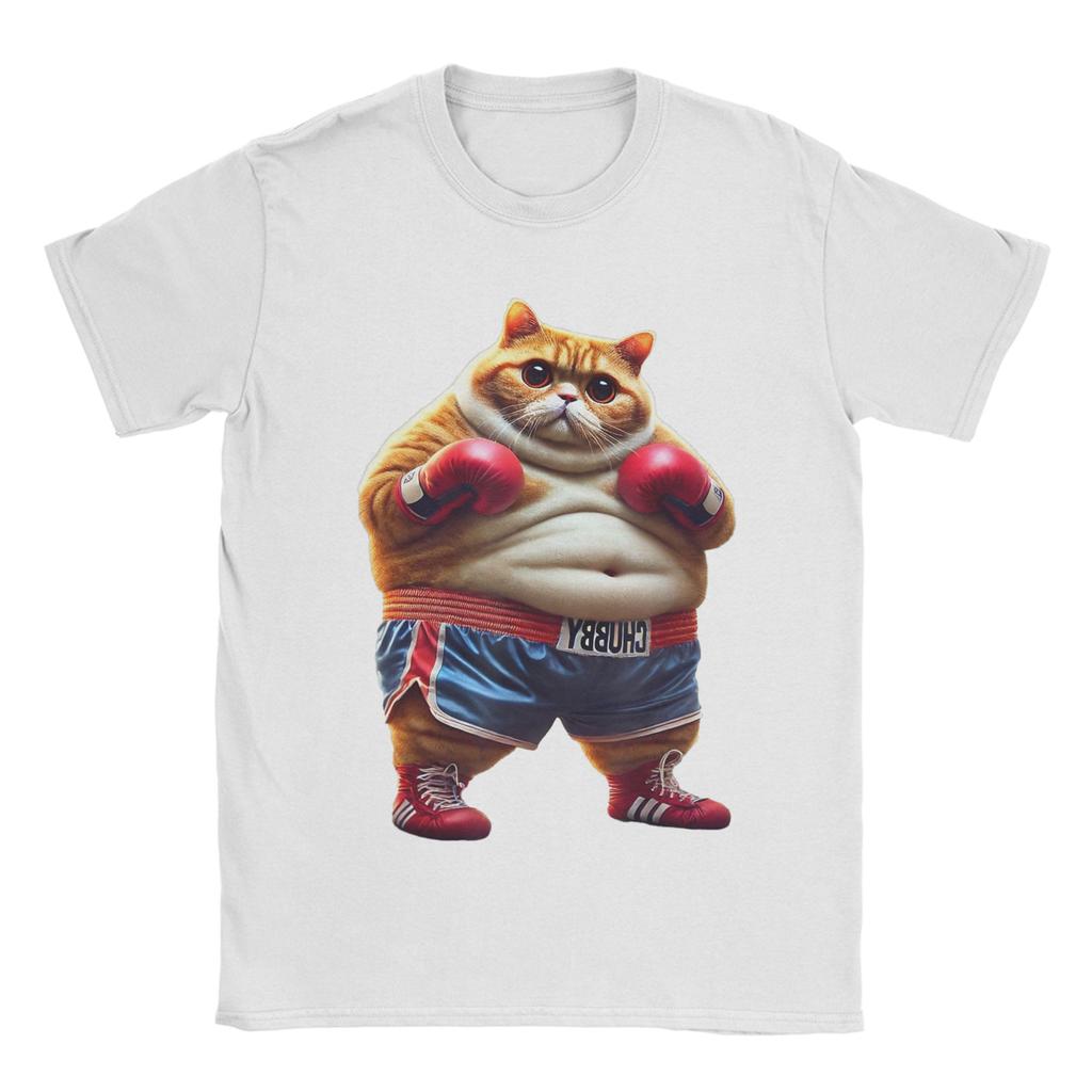 Funny Boxing Gym Workout Cat with Boxing Gloves Anime Meme T-Shirt Beach T-Shirts Unisex Round Neck Tees Short-Sleeved Tshirt