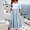 2025 Summer Mid-Waist Women's Casual Round Neck Large Hem Printed Dress