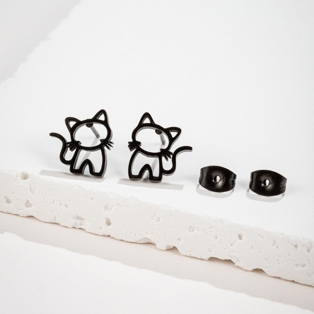 Punk Style Cartoon Hollow Out Ear Studs Cute Design Small Jewelry Minimalist Cat Earrings  Unisex