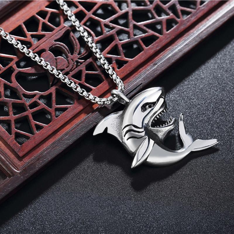 Shark men's Necklace Stainless Steel Chain Personalized Silver Color Fish Pendant Punk Style Neck Accessories hip-hop Jewelry