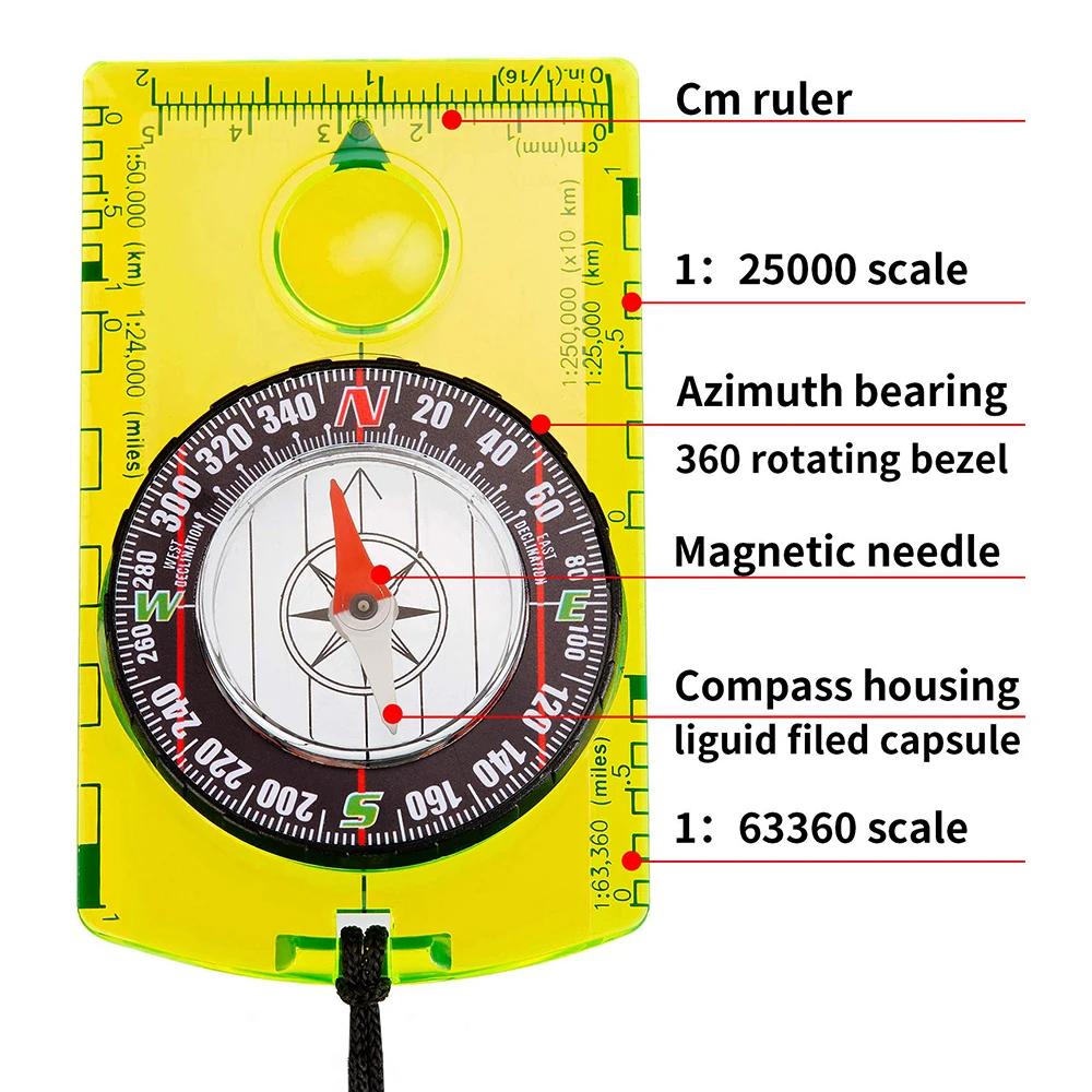 Wasserdichter Kompass Outdoor-Gadget Navigation Wanderkompass Camping Orientierungslauf Rucksackreisen Kartenlesekompass für Pfadfinder Kinder
