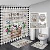 Tulip Flower Basket Rustic Wood Panel Shower Curtain And Rug Bathroom Set Home Washable Hanging Curtain Bath Mats Bathroom Decor