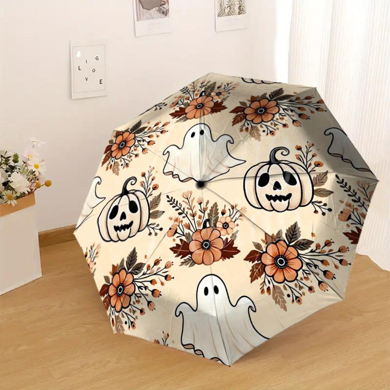 1pc Ghost Pumpkin Pattern Umbrella  Automatic Opening and Closing Umbrella, High quality Umbrella, Ideal Gift for Her 189