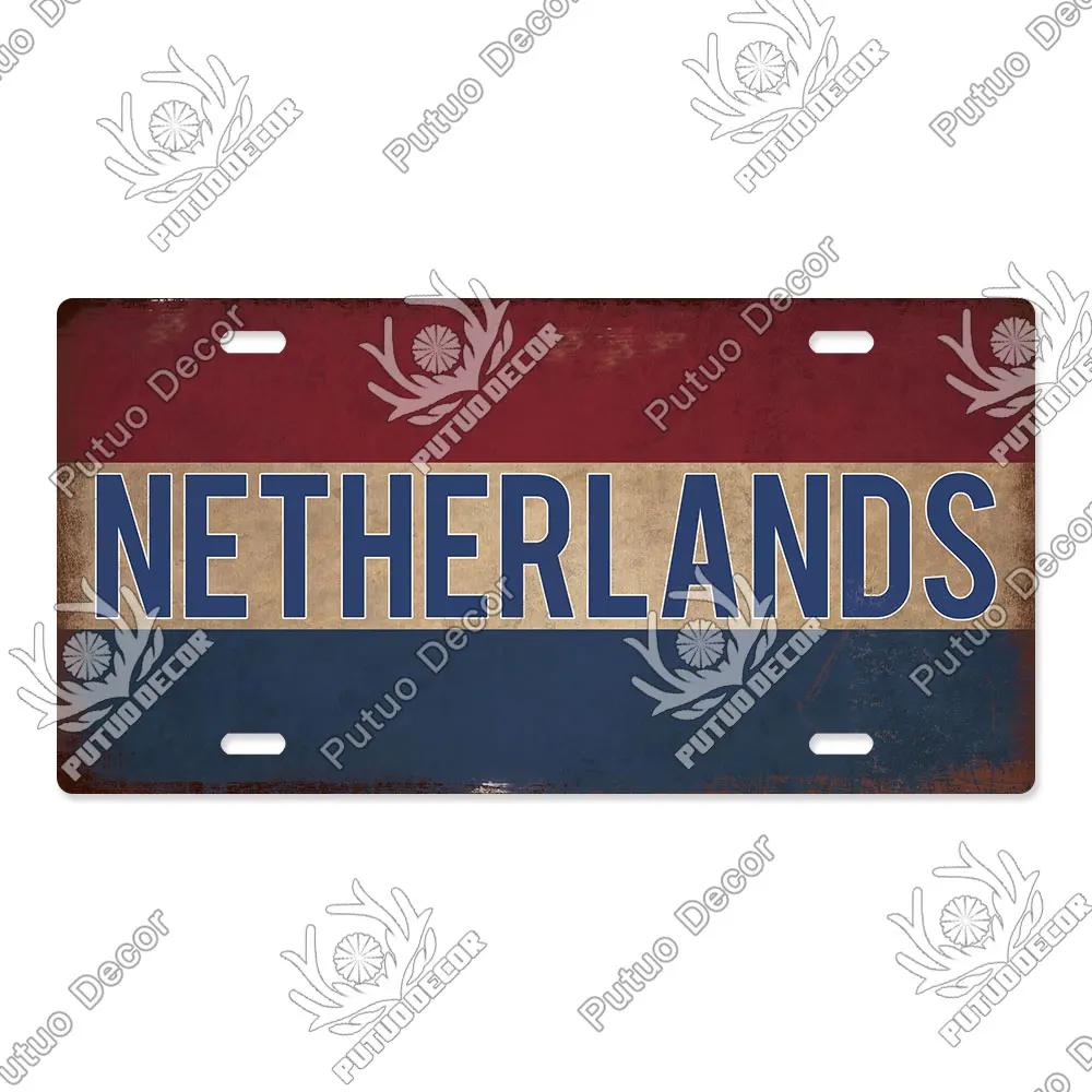 Putuo Decor National Flag Metal Sign Licenses Plate Plaque Metal Vintage for Garage Bar Pub Living Room Kitchen Wall Decoration