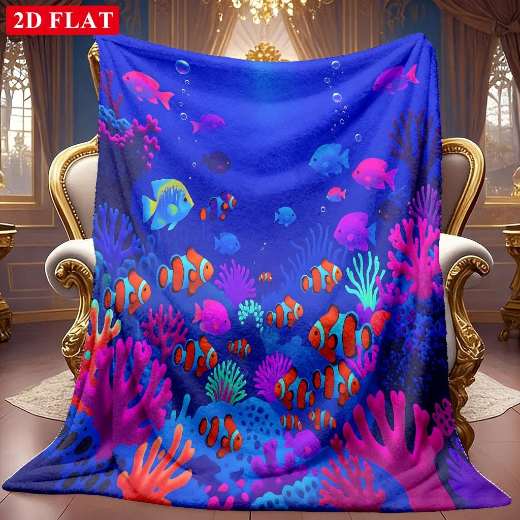 A 2D Underwater World Themed Flannel Blanket with Soft High-definition Digital Printing, a Cooling Blanket Suitable for All Seasons! Soft and Breathab