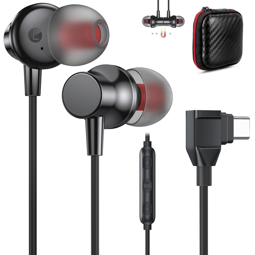 Wired Type-C Earphones with Mic, Catarrh-Style, Call Support, Deep Bass, Compatible with iPhone 15 16 Pro Max, iPad, Google Pixel 8a 7a 9 Pro,