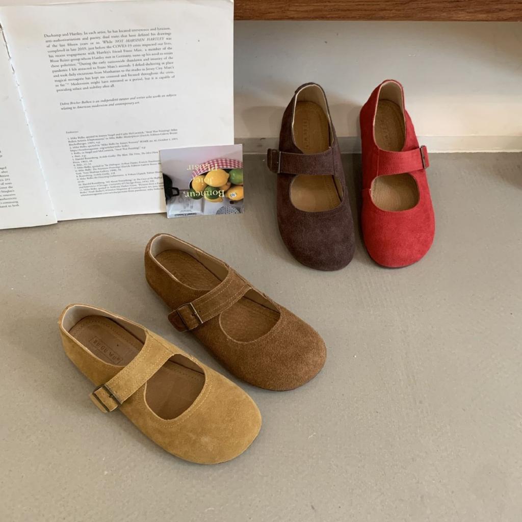 2025 new round head leather matte shallow mouth versatile word with soft skin Doudou pregnant women's single shoes