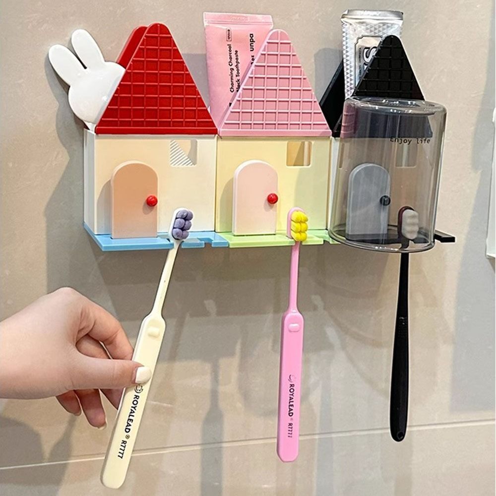 Draining Toothpaste Storage Rack Self-adhesive Toothbrush Dispenser with Cup  Bathroom