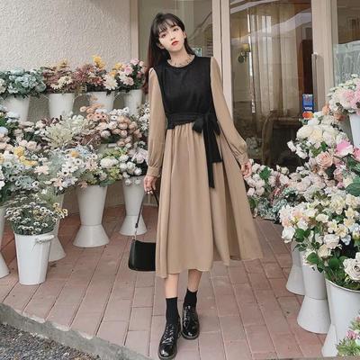 2025 Autumn/Winter Retro French Two-Piece Skirt Midi Dress with Long Sleeves