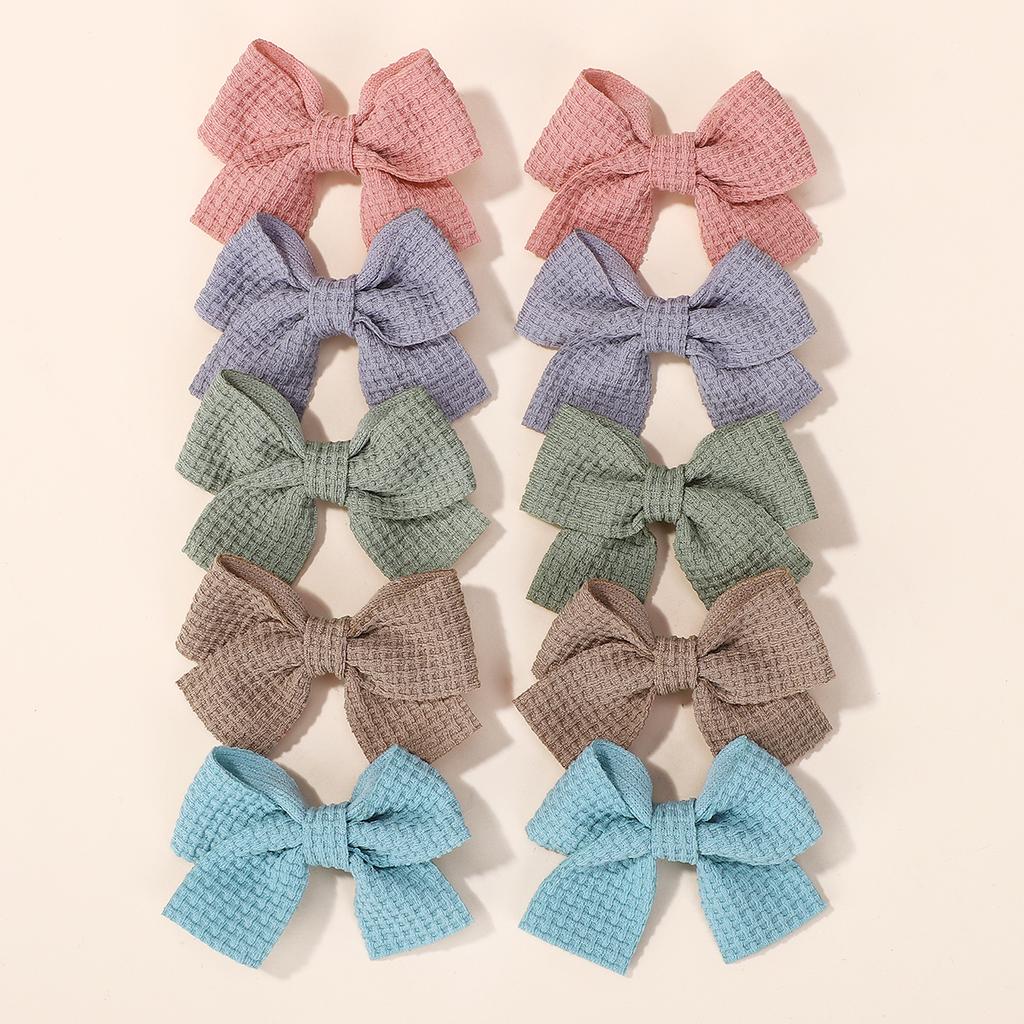 10Pcs/set Soft Cotton Bow Hairpin for Baby Girl Sweet Hairpin Color Block Delicate Hairgripe Barrettes Kawaii Child Accessories