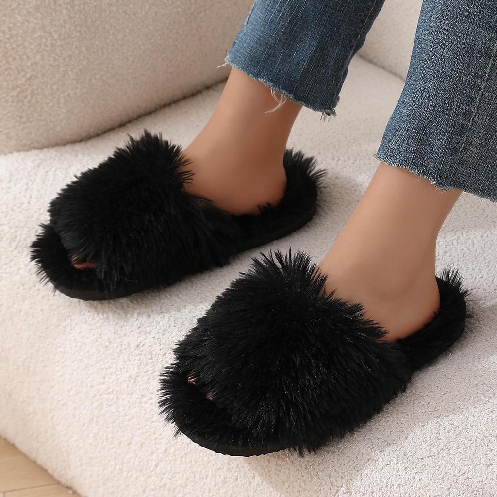 Women's 2024 Fuzzy Open-Toe Slippers – Spring & Autumn Candy Colors