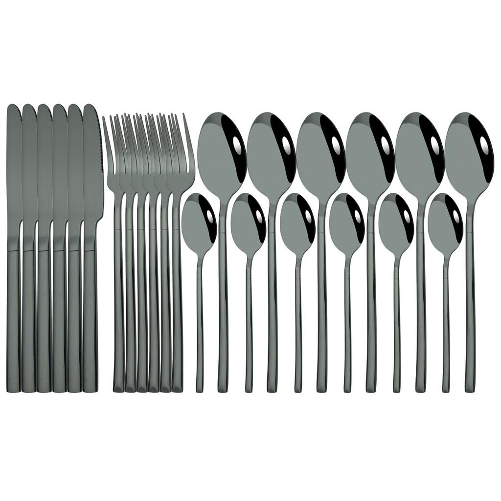6People Stainless Steel Cutlery Set Knife Fork Tea Spoon Dinner Tableware Black Dinnerware Party Kitchen Flatware Silverware Set