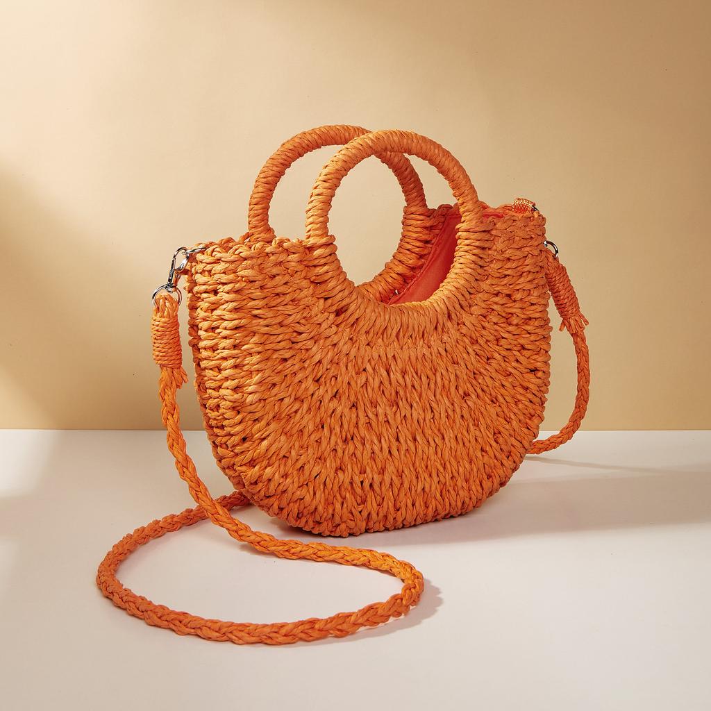 Half-Round Rattan Beach Bag Women Large Capacity Handle Bag Summer Beach Bags Travel Weave Handle Bag Premium Durable