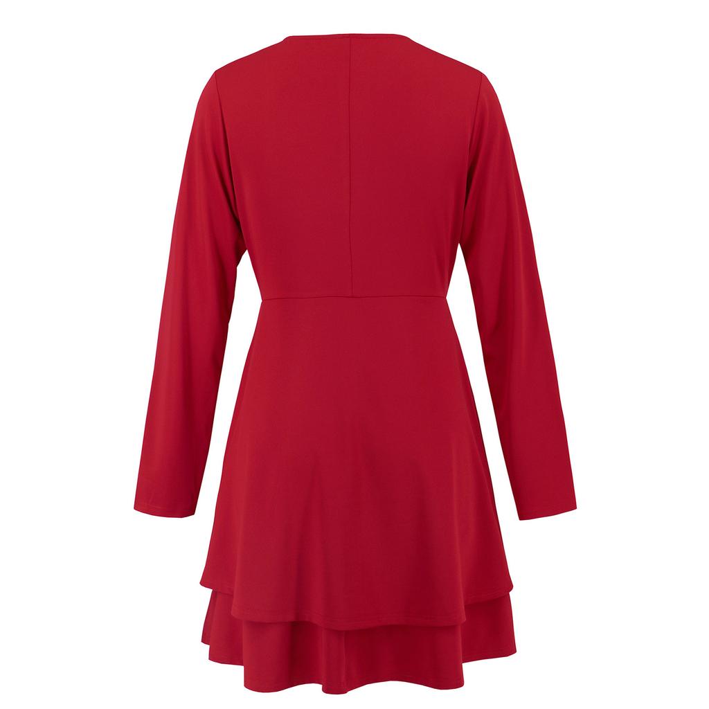 Dámská móda Výstřih do V Dlouhý rukáv Jednobarevné Slim šaty Knoflíkové šaty Neformální Vrstvené šaty