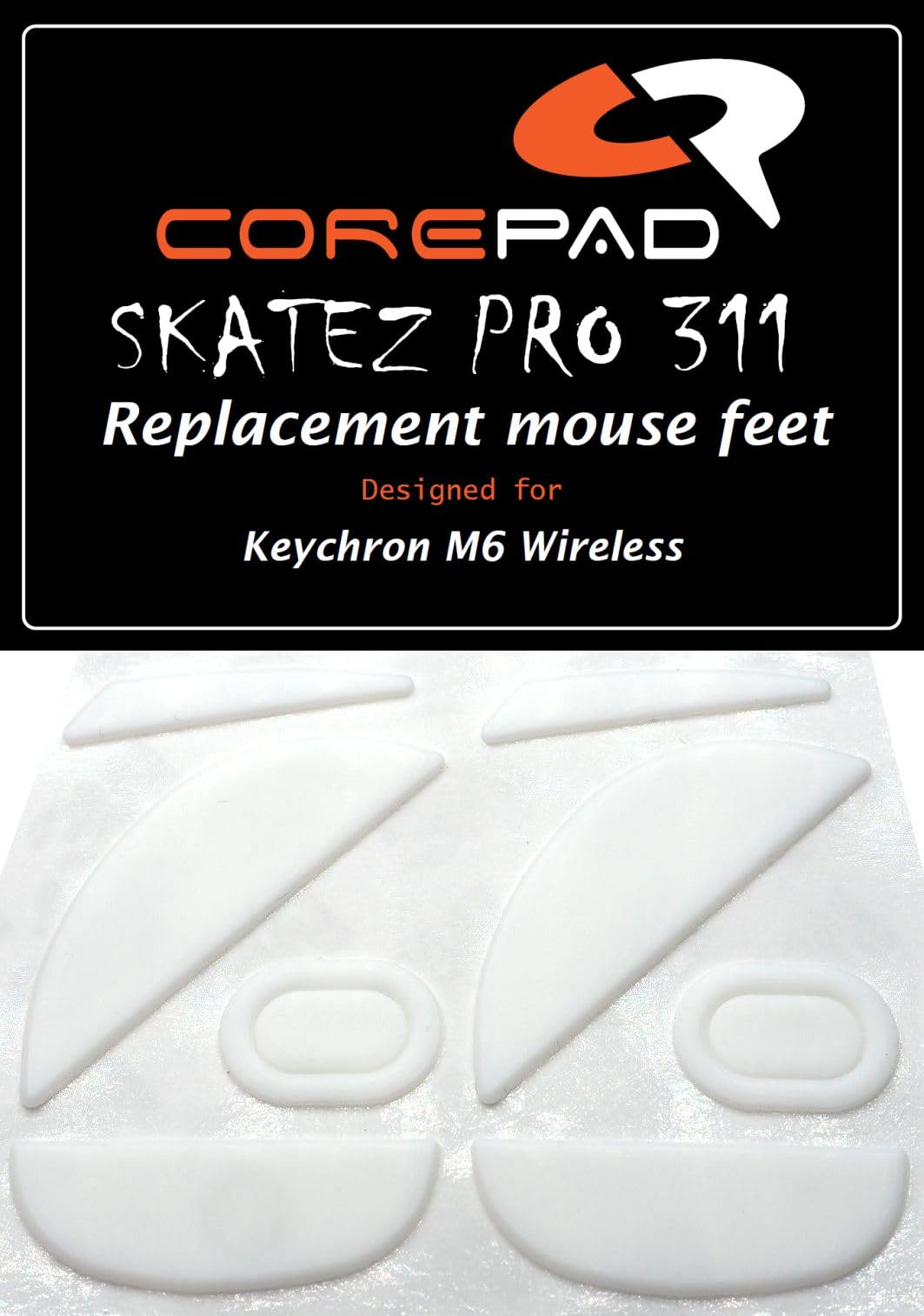 

Corepad Skatez PRO Mouse Soles for Keychron M6 PTFE Wireless, 2-Pack, 100%