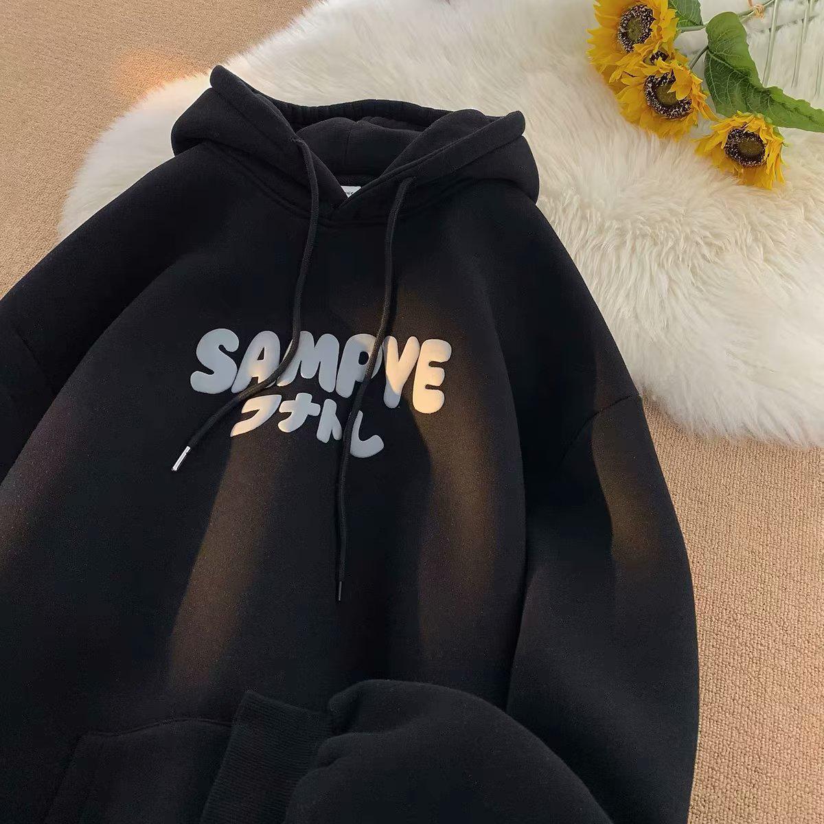 

Унисекс American Retro Velvet Hoodie: Куртка свободного кроя, модная весна/осень 2023 года 2XL чёрный