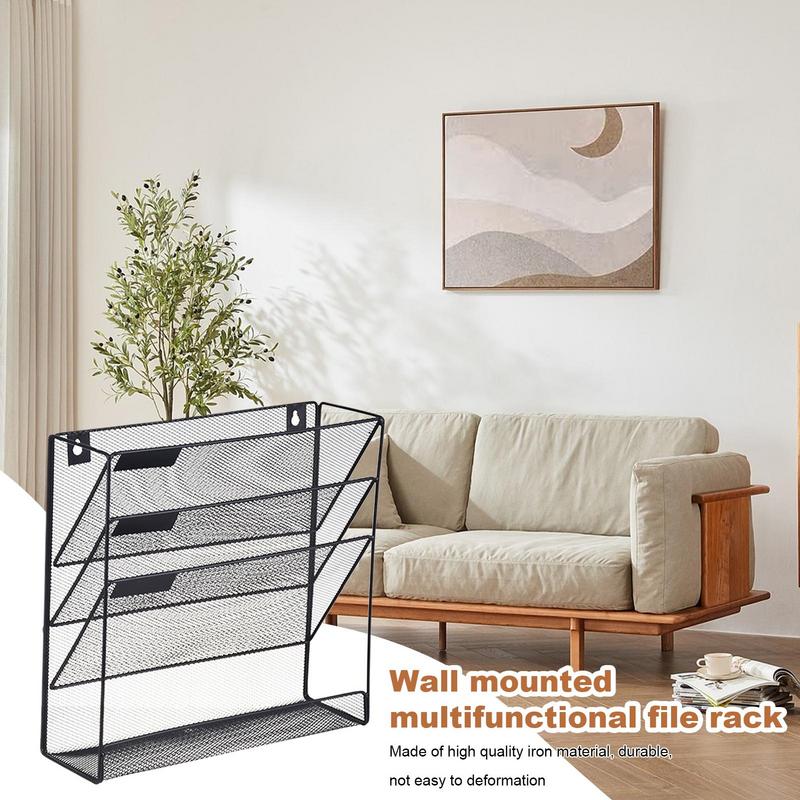 Wall Mount File Holder 4-Tier File Storage Rack Space-saving Mail Paper Organizer For Documents Multifunctional Folder Holder