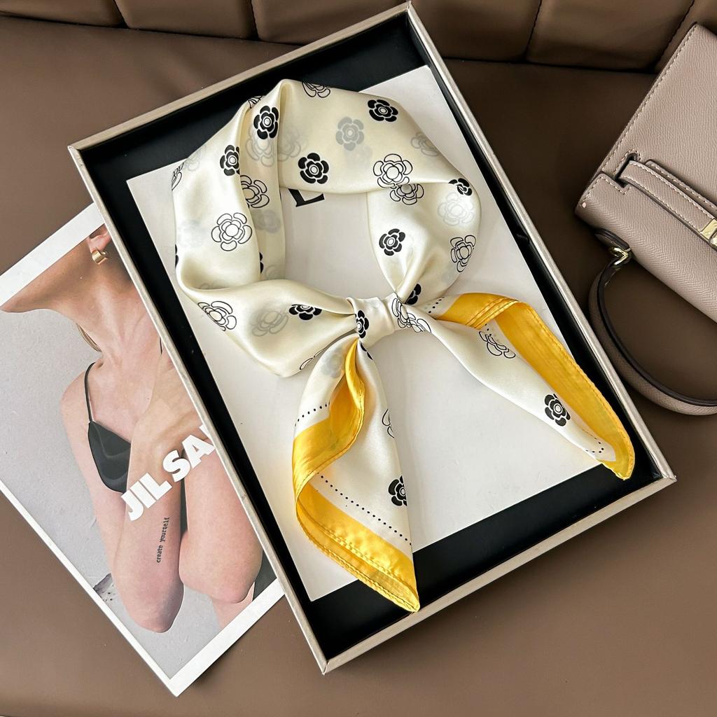 Hedvábný šátek pro ženy, módní všestranný, vysoký smysl, 70 čtverečních stop, ochrana krku, šátek, retro šátek, taška