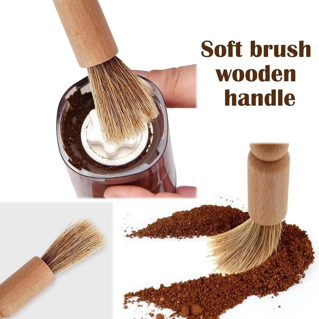Perie de curățare pentru aparat de cafea, râșniță de boabe de cafea și espressor, mâner din lemn și peri moi din lemn pentru cafea