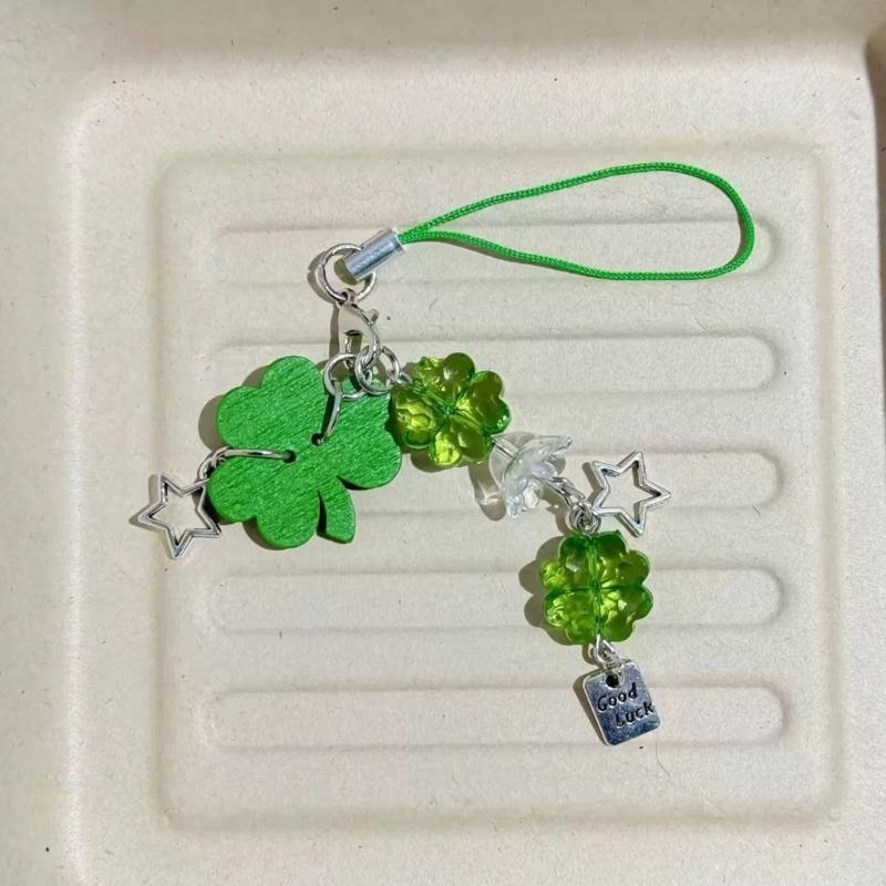 Bag Pendant Plant Phone Chain Four Leaf Grass Phone Charm Backpack Accessories Enhances Your Look with a Touch of Luck