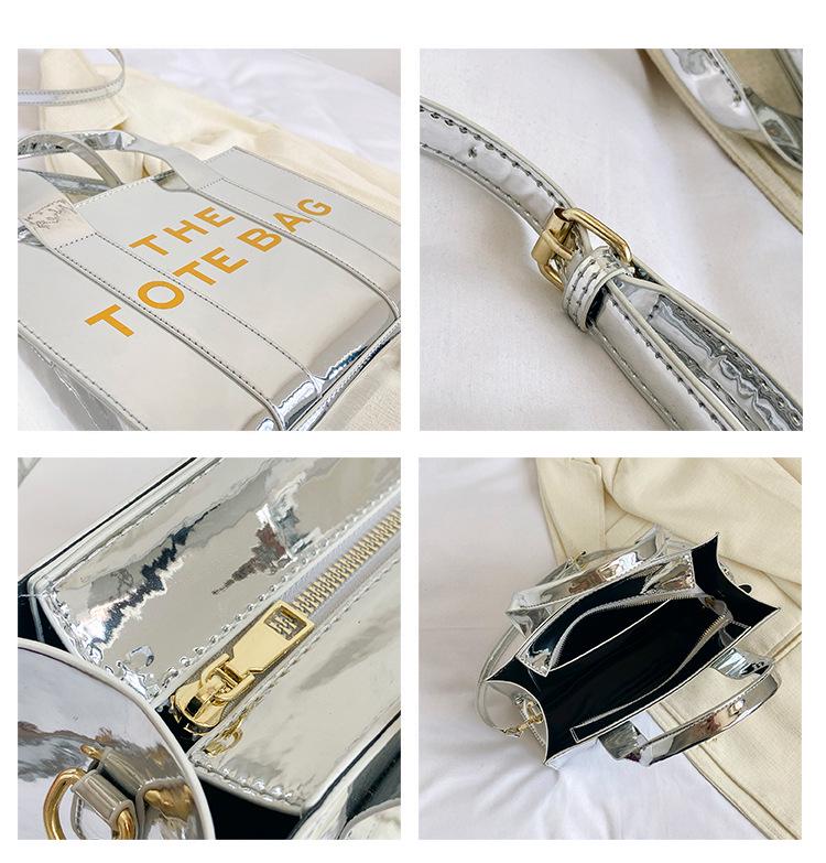 2023 Shiny Patent Leather Lettering Tote Bag for Women - Single Shoulder and Crossbody