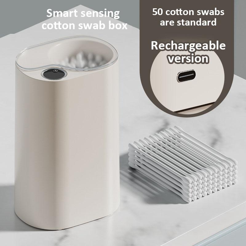 Induction Cotton Swab Box Automatic Dispenser Cotton Swab Container Box Dustproof Lid Makeup Organizer for Bathroom Home Storage