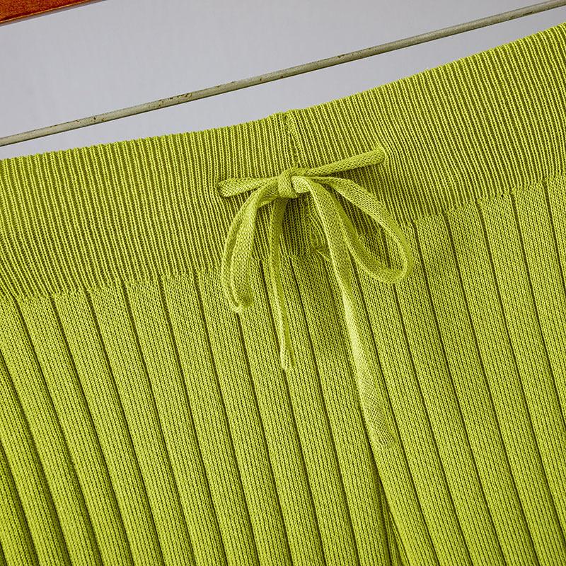 2025 Women Summer Knit 2 Piece Outfits Solid Sleeveless Split Tank Tops Knitted High Waist Wide Leg Pants Set Loungewear Gray