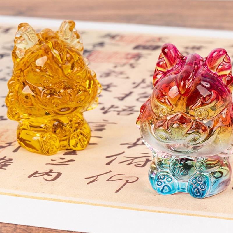 Crystal Dragon Sculpture Colorul Animal Figurine Ornament Bring Fortune and Wealth 2024 New Year Twelve Zodiac Statue