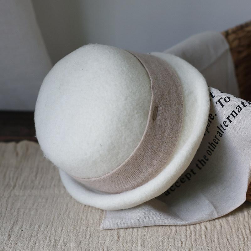 Coffee flavor "% wool top hat high-end fashion versatile sheep felt hat retro thermal basin hat crimped bucket hat women