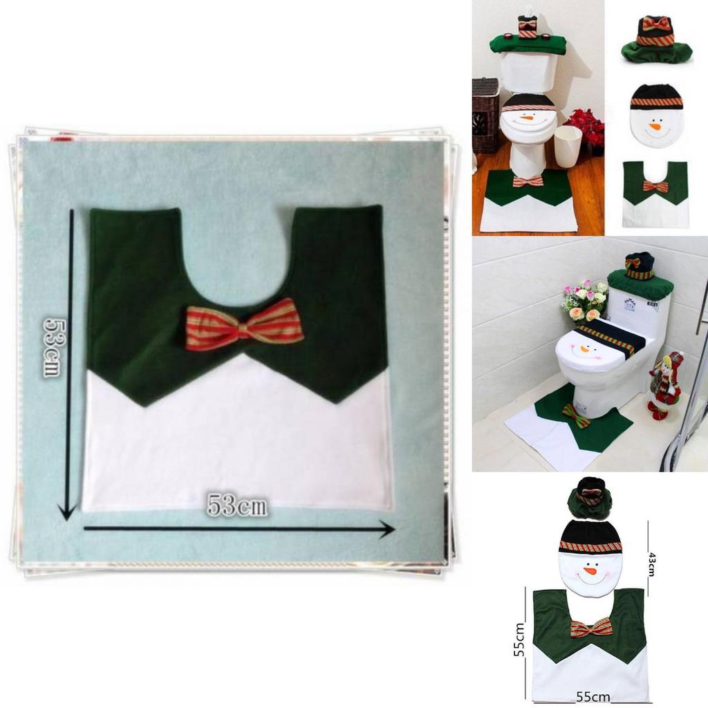 Festive 3 Pieces Set Christmas Bathroom Decoration With Santa Toilet Seat Cover