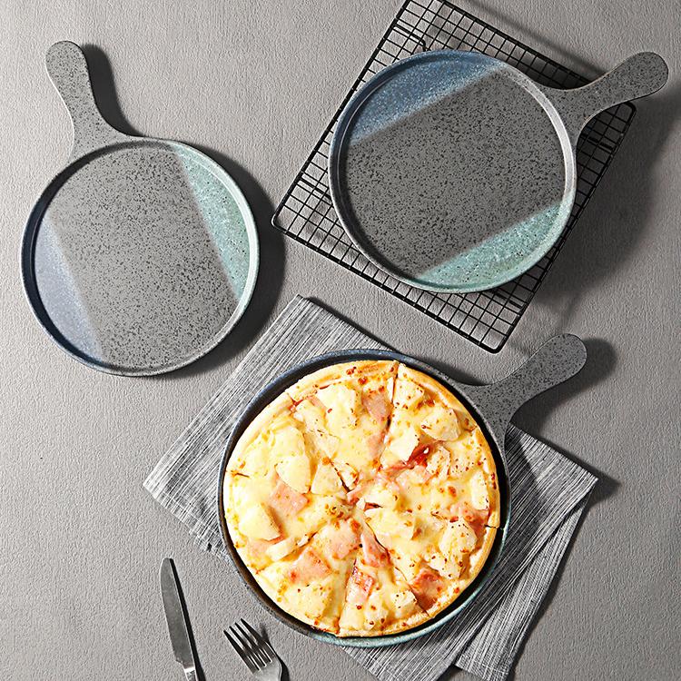Pizza Plate Thickened Diamine Plate Imitation Porcelain Plastic With Handle Round Plate Barbecue Meat And Vegetable Plate