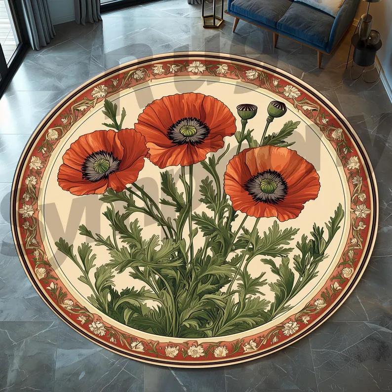 

Flower shaped circular anti slip waterproof retro flower style small fresh floor mat, door mat, living room bedroom floor mat 60cm