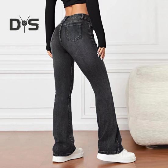 Damjeans Hög midja Utsvängd fåll Knäppning med dragkedja Gradientfärg Lös passform Flera fickor Streetwearbyxor Vardagskläder Långbyxor