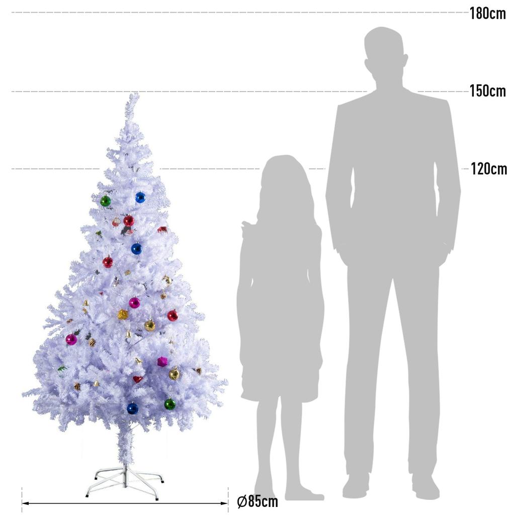 Artificial Christmas Tree 150cm White with 680 PVC Branches and 48 Decorations