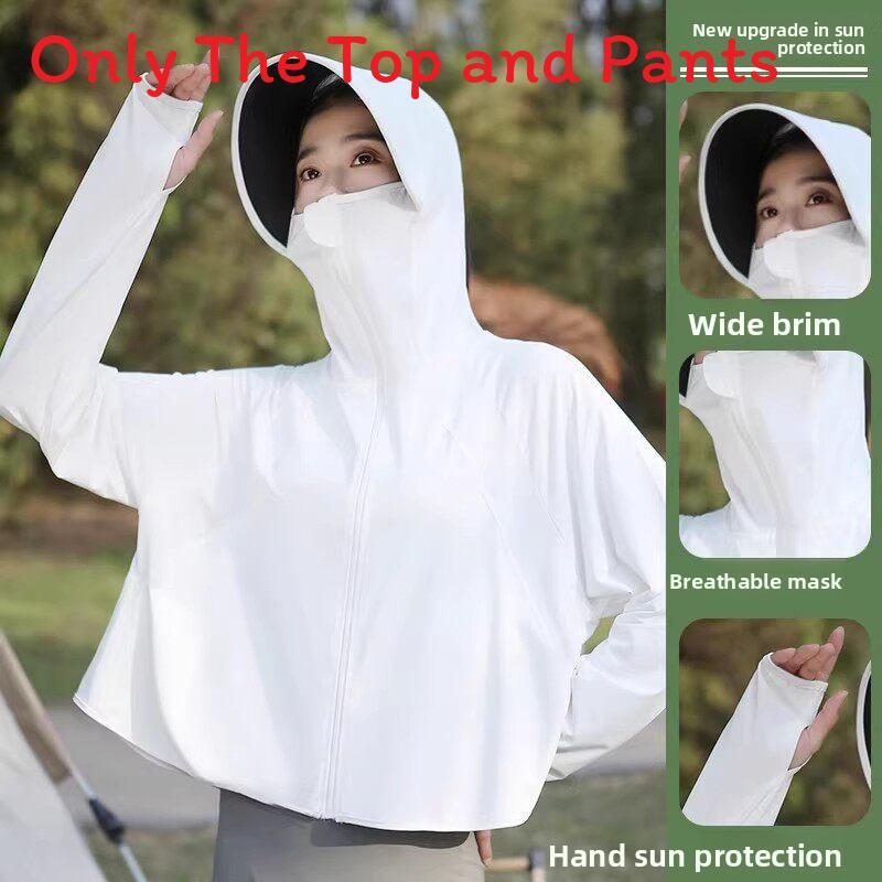 Ice Silk Sun Protection Cape With Upf50 Uv Shield For Summer Outdoor Activities White