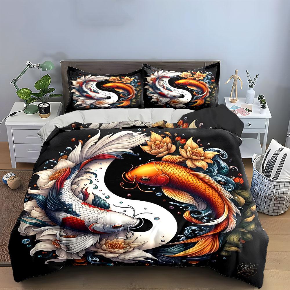 Yin Yang Koi Fish Decor Set Multiple Sizes Kid'S And Adults' Bedroom Exquisite 3Pc Bedding Set, Gift