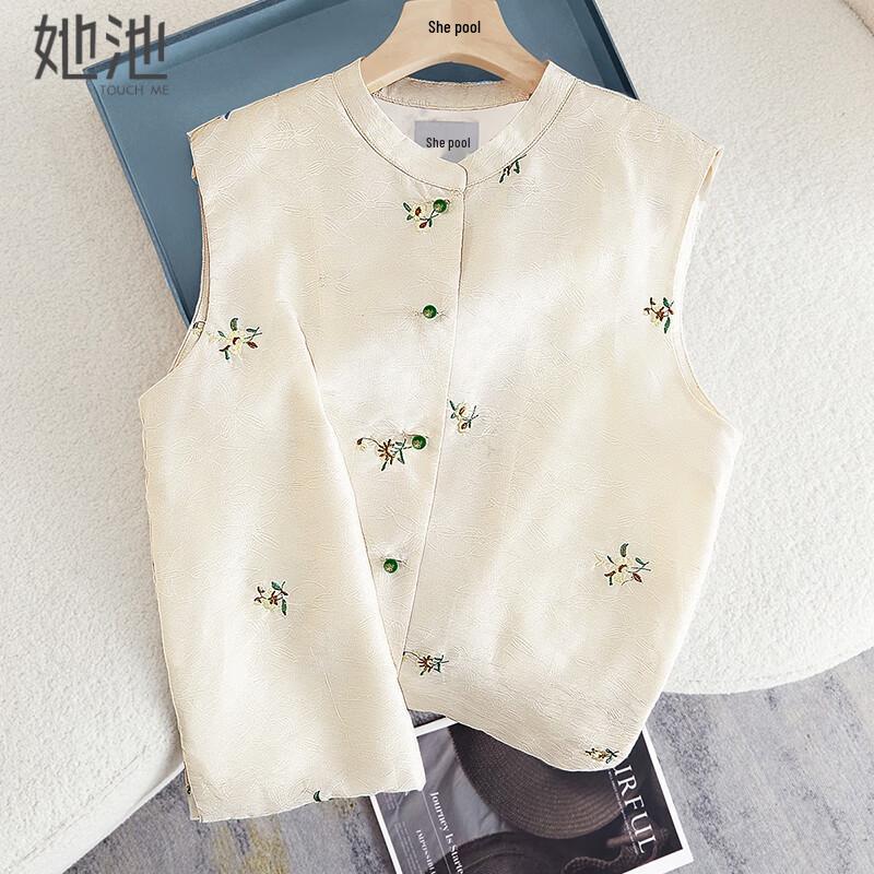 Women s Chinese Style Embroidered Round Neck Tank Top XL
