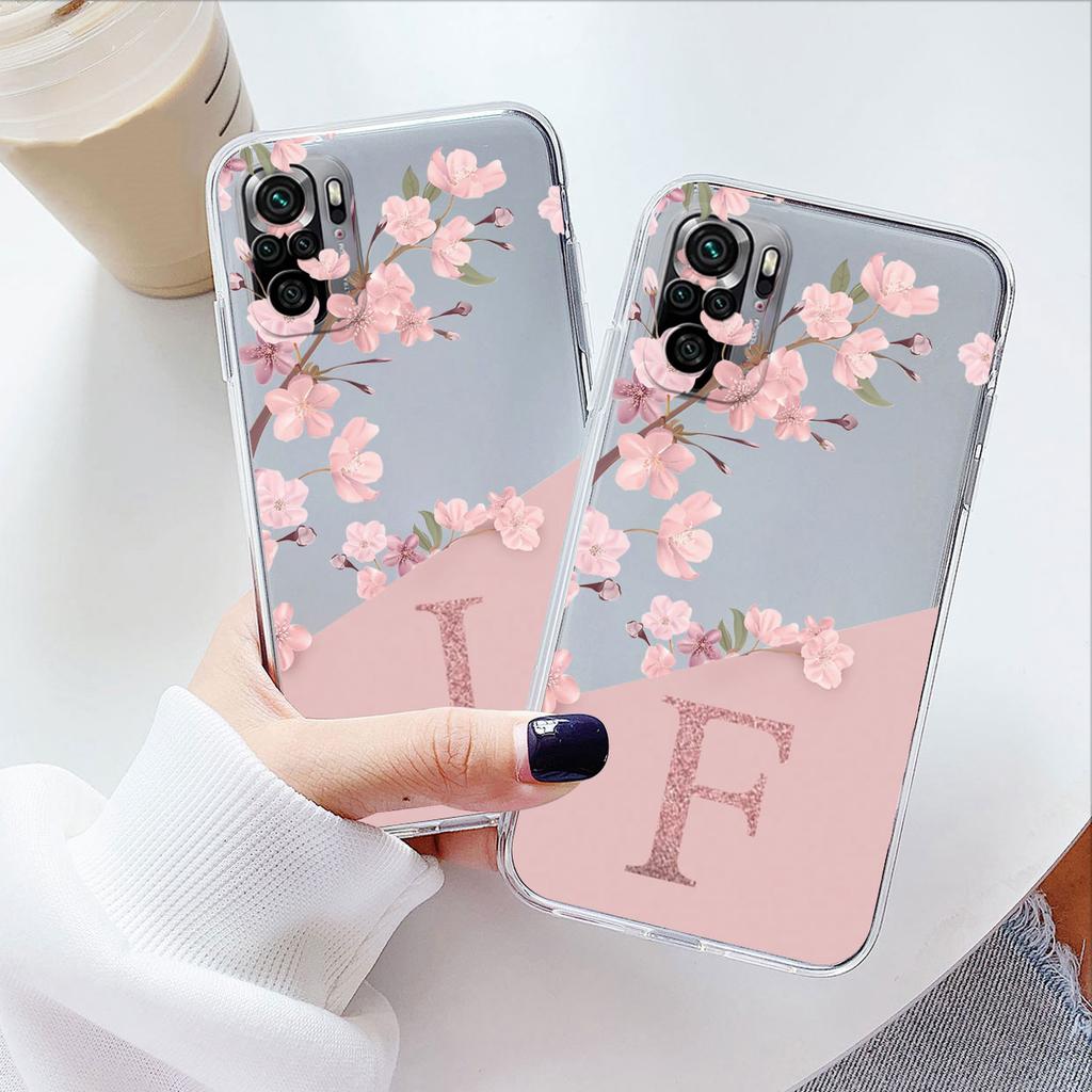 For Poco M5S PocoM5S Phone Case Flower Alphabet Letter Cover Soft Silicone Transparent Bumper Couple Fundas For Poco M5S Shell