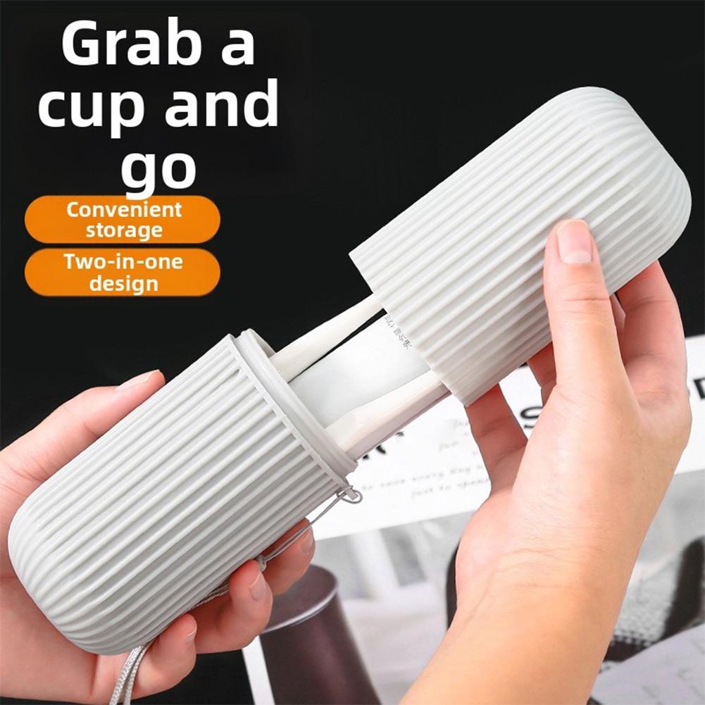Leak-Resistant Portable Toothbrush Container with Integrated Mouthwash Cup and Secure Toothpaste Storage for Daily Commutes