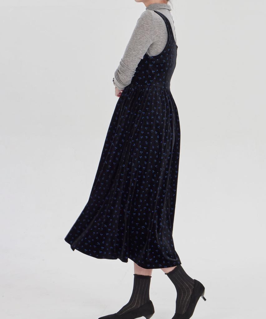 Maia Velvet Flower Dress - Teal Blue (Tencel T-Shirt Set)