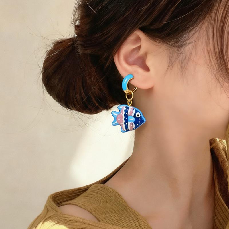 Bunte Cartoon Fisch Glasanhänger Ohrringe - Niedlicher & Einzigartiger Anhänger