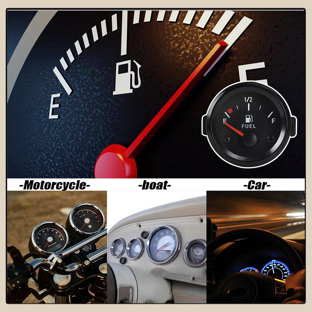 Universal 2" 52mm Fuel Level Gauge Car Vehicle Meter with Fuel Float Sensor White LED Light Black Shell Automotive Gauges 12V
