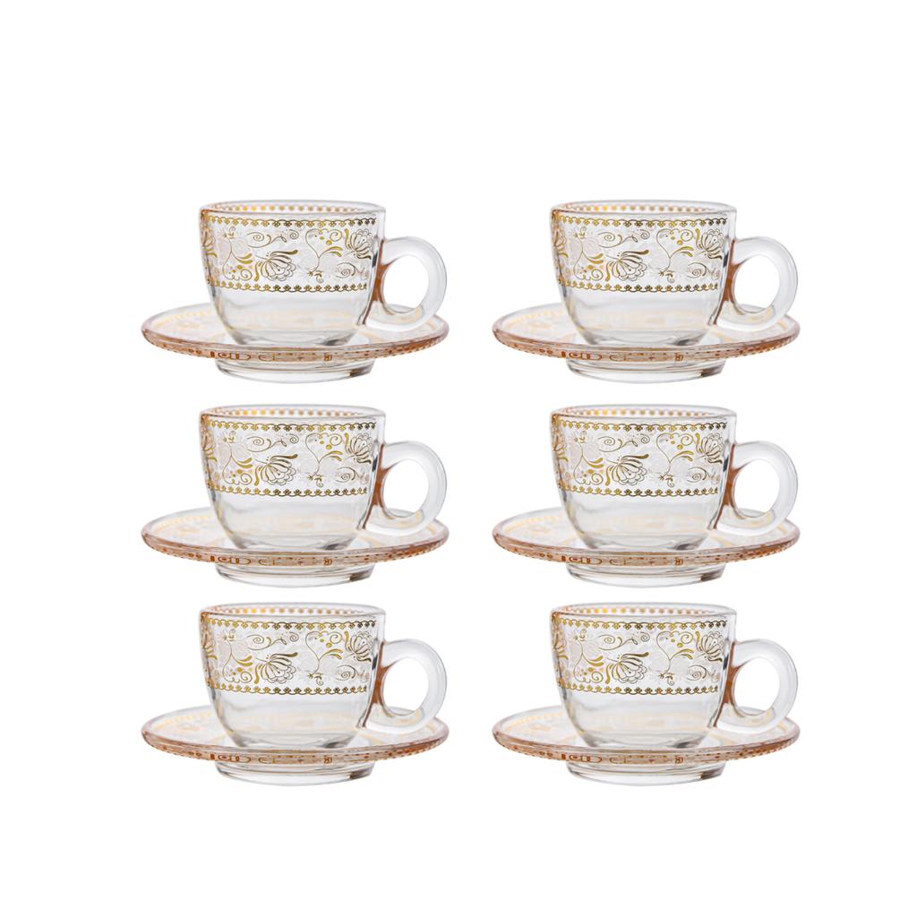 6 Pièces Style Européen Bordure Dorée Mini Tasses à Café en Verre Mug Luxe Léger Set de Tasses à Thé de l'Après-midi Ustensiles de Boisson Ménagers
