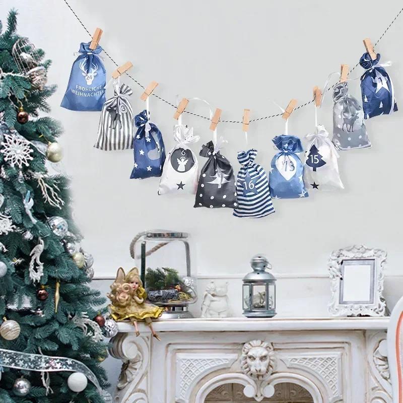 24 Stück/Set Adventskalender Geschenktüte 2024 Weihnachtsdekoration Kerst Decoratie Weihnachtsdekoration DIY-Schmuck Xmas Navidad 2025