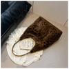 Hobo Bag for Women Plush Black Leopard Print Single Shoulder Carry Daily Use