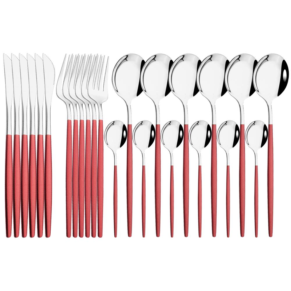 Rainbow Color 24Pcs Dinnerware Stainless Steel Cutlery Set for 6 People Knife Fork Spoon Western Tableware Silverware Set for Home Wedding