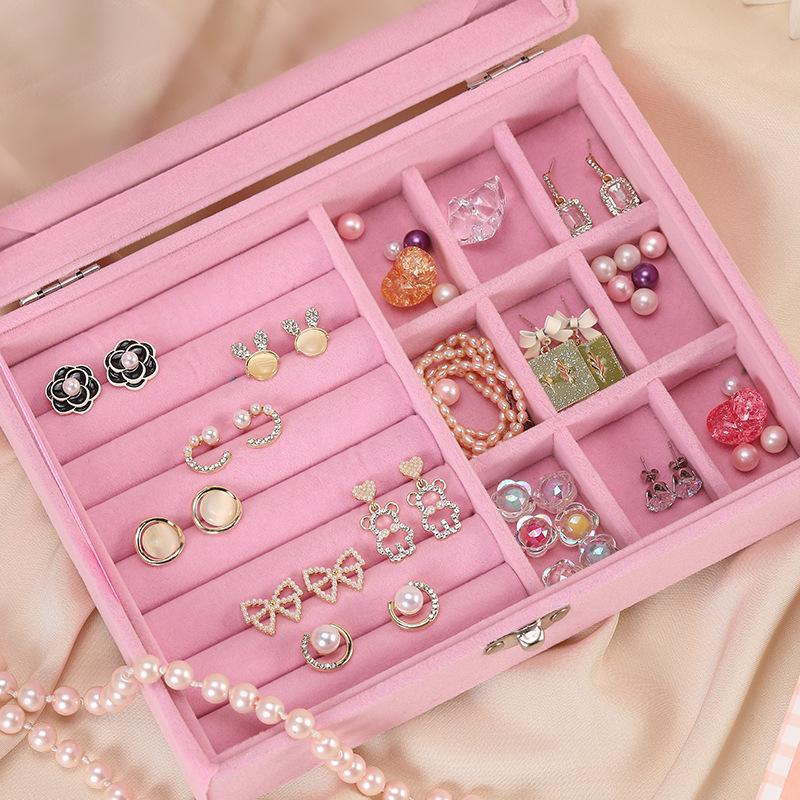 Velvet Flip-Top Jewelry Box - Dustproof, Transparent Storage for Rings, Earrings, Necklaces, and More - Anti-Oxidation Protection