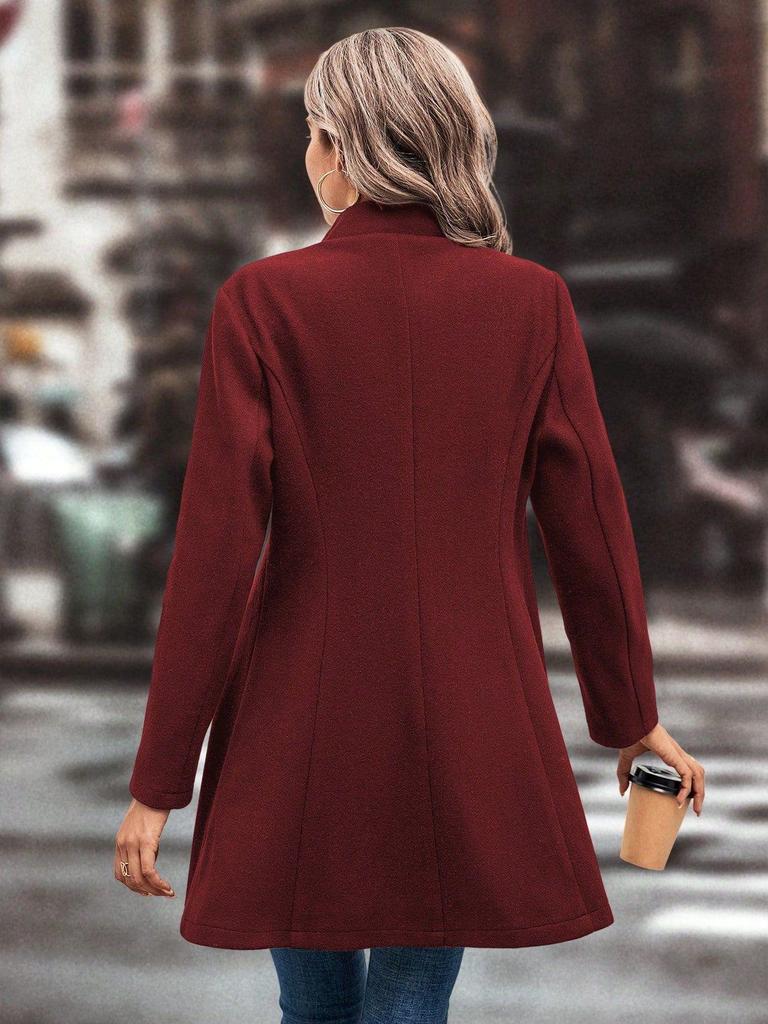 Europäischer und amerikanischer Damen Wollmantel mit Revers in Unifarben - Herbst-/Wintermode